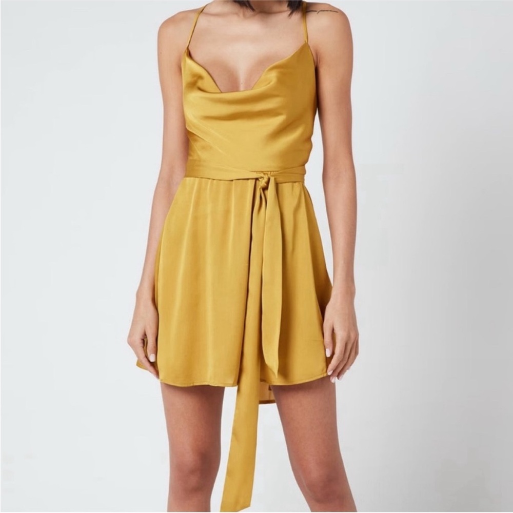 Free People Gold Cowl Neck Mini Sundress